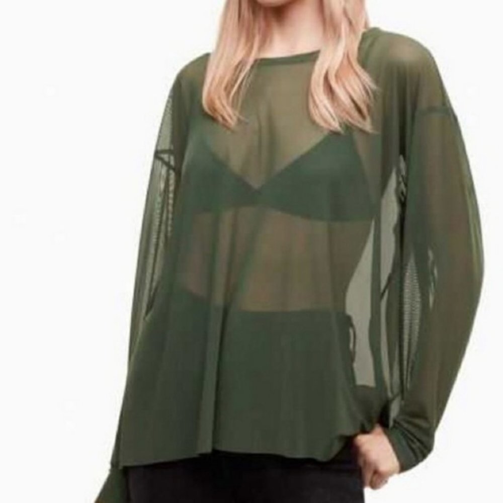 Aritzia Wilfred Free Smoke Green Kerwynn Mesh Top Size M/L